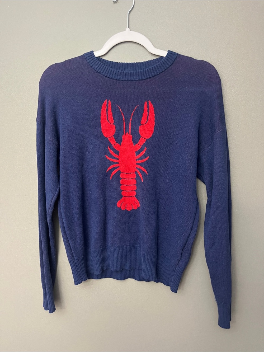 Nikka K Crew Neck Navy Sweater with Red Lobster Graphic - Size XS